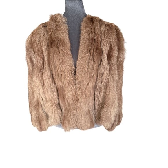 N/A Jackets & Blazers - Jannson & Co Vintage Womens Tan Fur Cape Stole Wrap With Satin Lining & Hook Clo